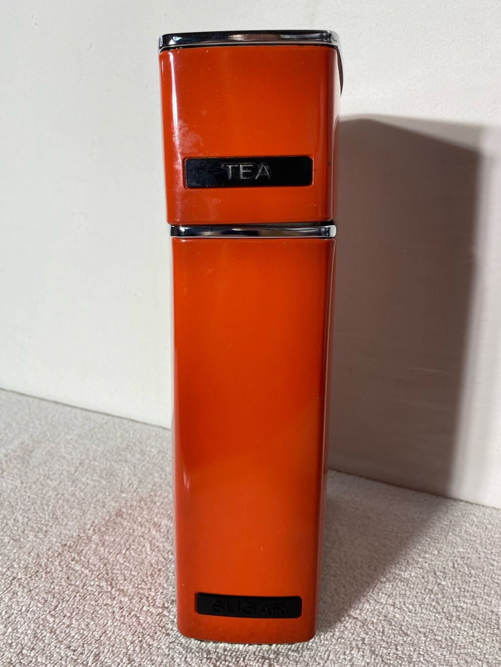 Vintage GSW MCM Orange Metal Sugar & Tea Stacking Canisters W Lids Nostalgia